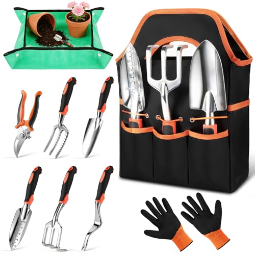 9-Piece Garden Tools Set Heavy Duty Stainless Steel with Tote Bag
