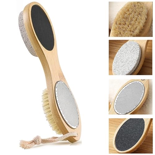PHOGARY Râpe à pieds en Bois pour peaux mortes callosités Peaux durcies ou Sèches, Outils de pédicure 4 en 1 avec pierre ponce, lime à papier de verre,...
