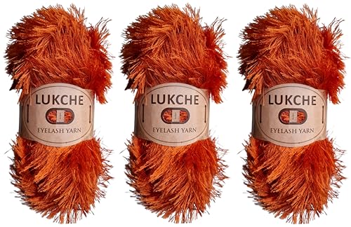 Image of Eyelash Fun Fur Yarn Premium 100% Polyester 164 Yds (150 Mt), 3.53 Oz (100 Gr) Colorful Crochet Yarn Dıy Hand Knitting. (Cooper, 3 Skein)
