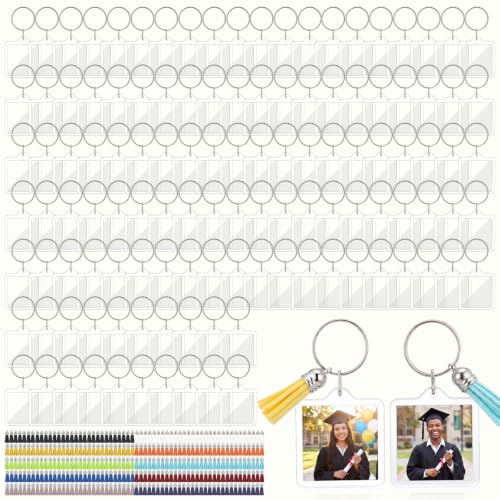 Image of Yaomiao Acrylic Photo Keychain with Tassel Clear Blank Custom Keychain Frame Holder Insert Picture Keyring Making Kit