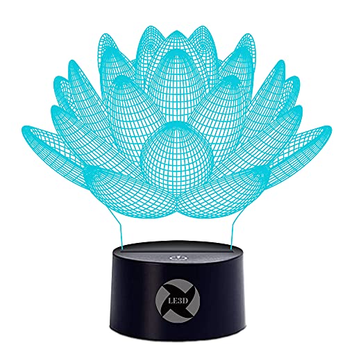 3D Optical Illusion Night Light - 7 Led Color Changing Lamp - Cool Soft Light Safe For Kids - Solution For Nightmares - Lotus Flower #TOP4