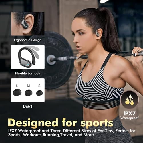HAOYUYAN Wireless Earbuds, Sports Bluetooth Headphones, 80Hrs Playtime Ear Buds with LED Power Display, Noise Canceling Headset, IPX7 Waterproof Earphones for Workout/Running - 8