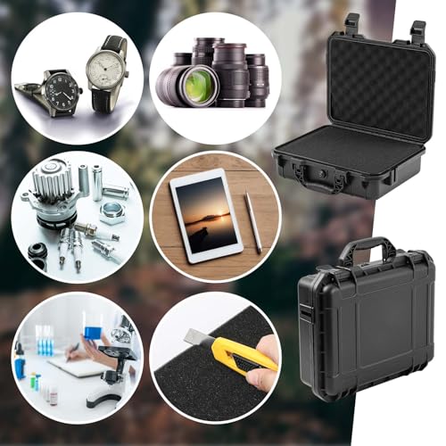 Image of Relaxweex 1 Pcs Waterproof Hard Case with DIY Customizable Foam Insert Portable Protective Case with Knife for Camera Drones Equipments Tools Test Instruments(Black,16.3 x 12.4 x 6.5 Inch)
