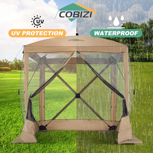 Image of COBIZI 6x6 FT Pop up Gazebo Tent, Screen Tent with Sidewalls, Waterproof Portable Outdoor Small Screen Tents Sun Shelter, Carpas para Patio for Outdoor Camping, Backyard and Garden, Khaki