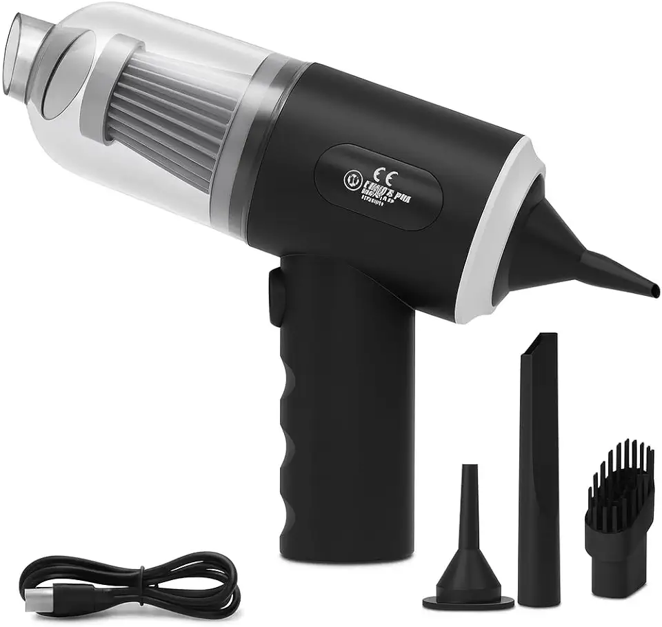 Aspirador de Pó e Soprador 2 em 1 Potente120W Sem Fio Recarregável USB com Alta Sucção e Bicos Multifuncionais