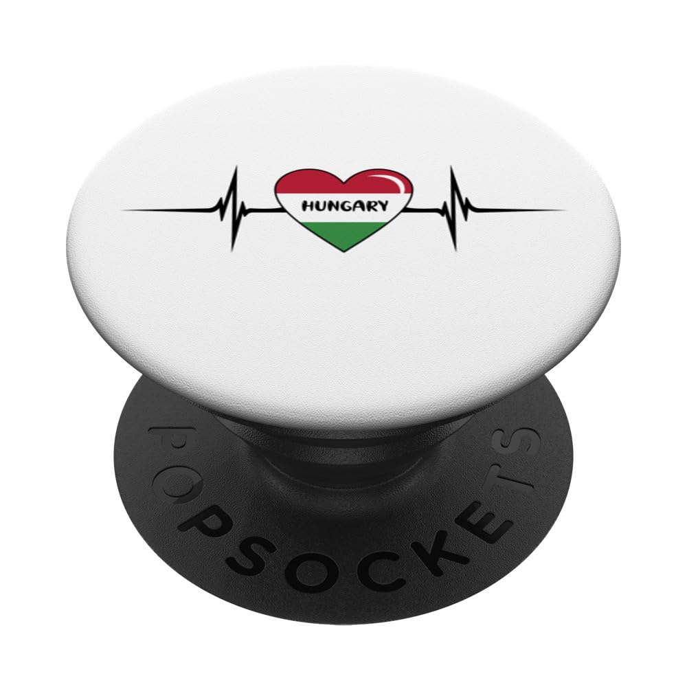 Heartbeat Design Hungarian Flag Hungary PopSockets Adhesive PopGrip, Black