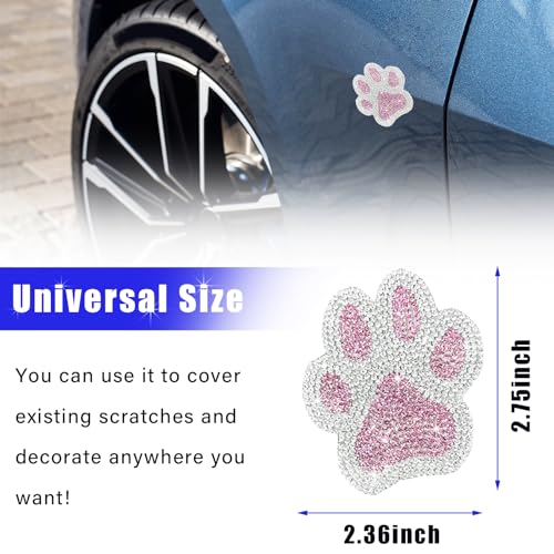 Image of Augeny 2PCS Crystal Car Decoration Stickers, Bling Rhinestone Dog Paw Print Sticker Decals, Waterproof Auto Dog Cat Footprint Decals, Universal Vehicle Decoration for Women Girls (Pink & White)