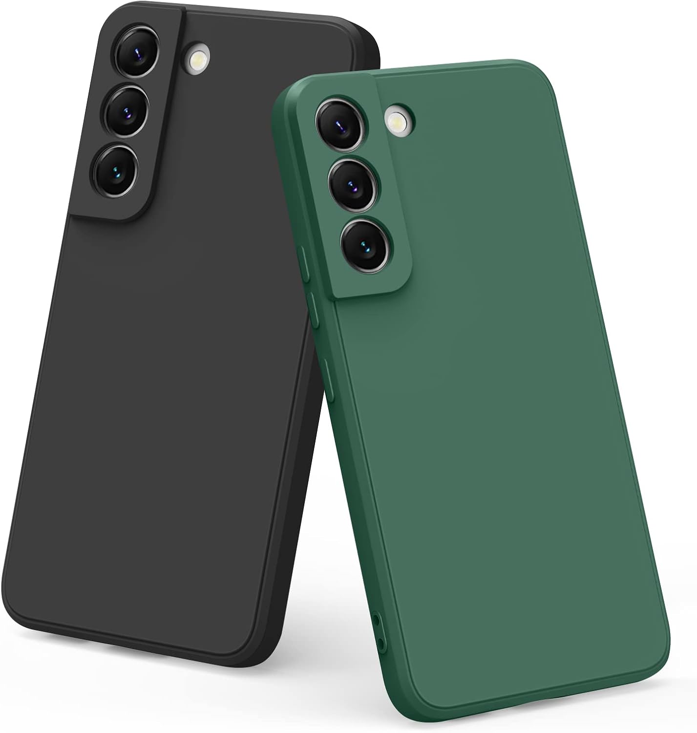 Vanjua [2 Pack] for Samsung Galaxy S22 Case, Stylish Liquid Silicone Slim Full-Body Protective Cover for Samsung Galaxy S22 5G 6.1 Inch Phone Case (Black+Dark Green)