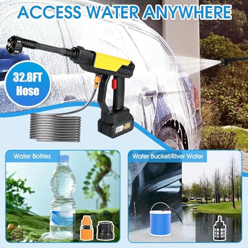 Image of (Double Battery) Cordless Portable Wireless Pressure Washer Gun 48V 12000mAh High Pressure Water Gun for Car Wash & Bikes Cleaning with Adjustable Nozzles & Charger and 5M Hose Pipe