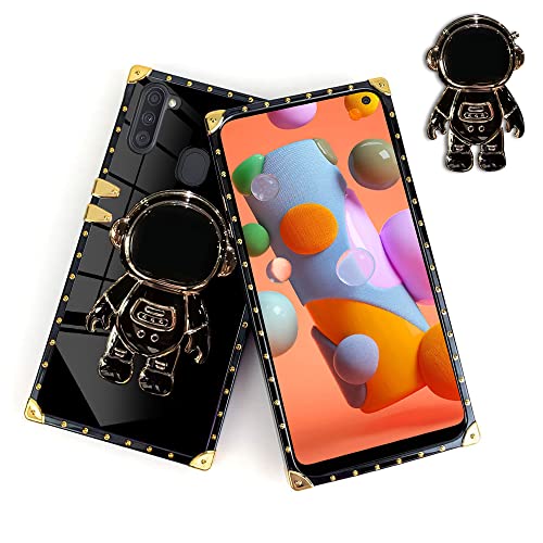 Astronaut Hidden Stand Case Cover For Samsung Galaxy A11, 6D Plating Spaceman Cartoon Cute Phone Case Shockproof Tpu Protective Case For Samsung Galaxy A11 (Black) #TOP2