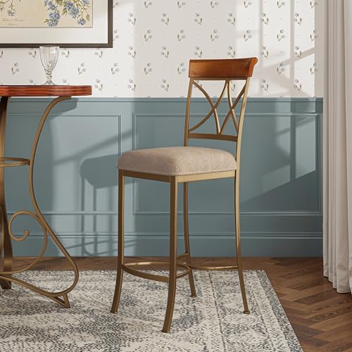 Butaco Hamilton en metal peltre y bronce con asiento tapizado Powell modelo 697-432 miniatura 4