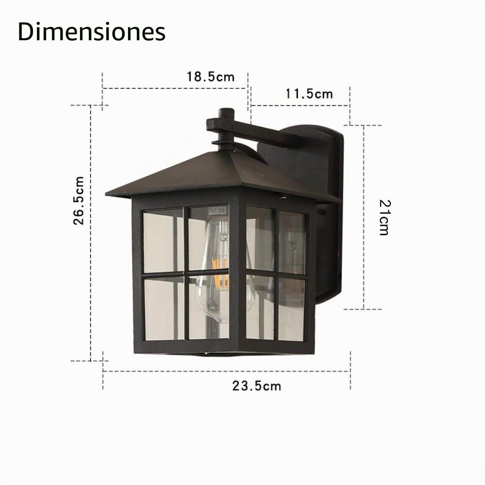 Aplique de pared para exteriores moderno,Lámpara de Pared Retro,Pantallas de metal y cristal, para Porche, Jardín y Entrada,E27 /220V, (Sin Bombilla)