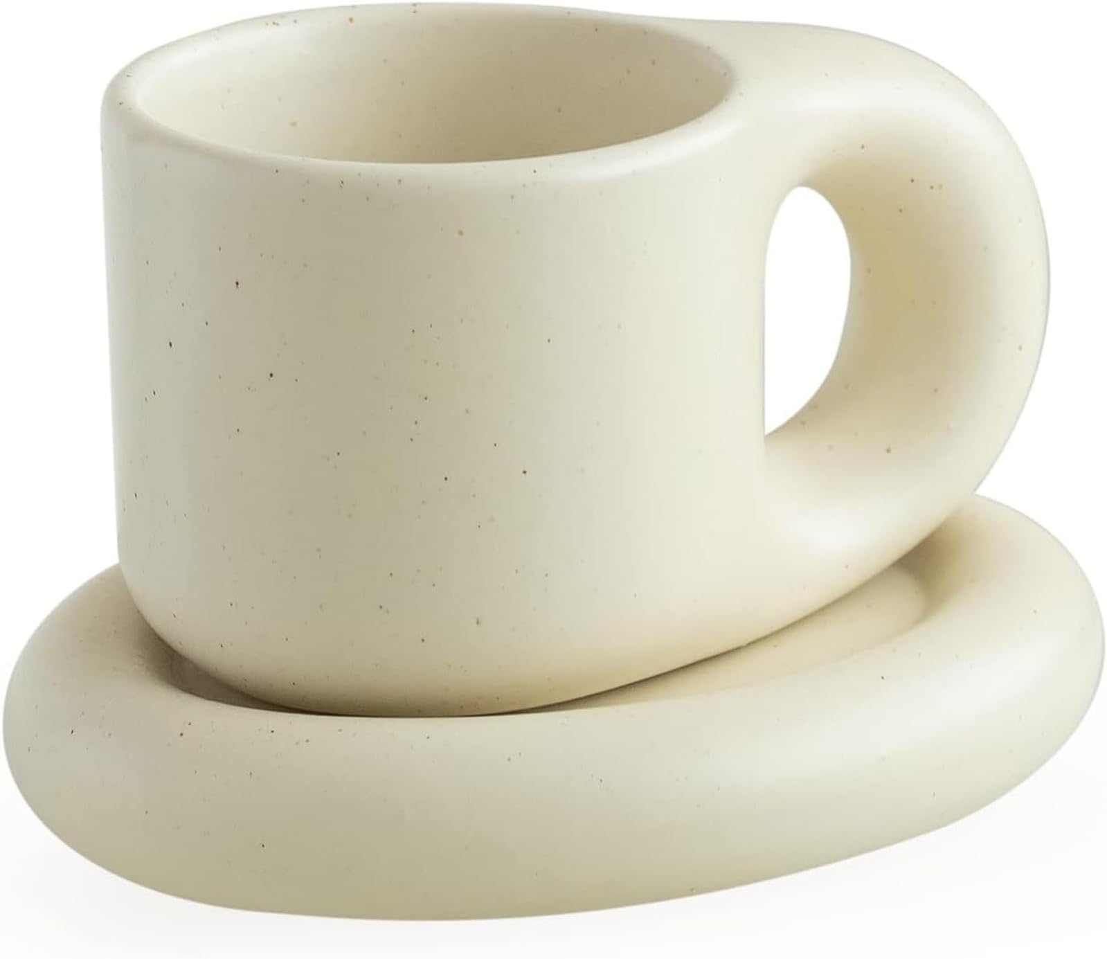 – Tazweeq Chubby Funny Coffee Mug, Novelty Cute Cup and Saucer, Ceramic Coffee Mug, High Color Creative Cute Chubby Mug with Saucer, Solid Beige, 9 oz