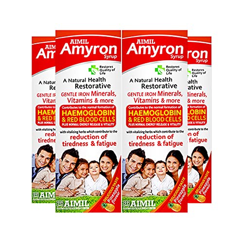 AIMIL Amyron Syrup - 200ml (Pack of 4) | Enriched with Vitamins & Mineral Rich Herbs for Men & Women of All Ages | Reduces Tiredness & Fatigue | Improves Haemoglobin Level (B093TD64XT) Amazon Price History, Amazon Price Tracker