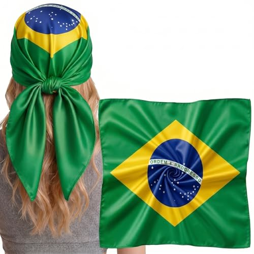 MtHope Head Scarf for Women - Fashion Silk-Like Neck Bandana Hair Wrap Large Square Headscarf for Gift 27.5 x 27.5 inches (Brazil Flag)