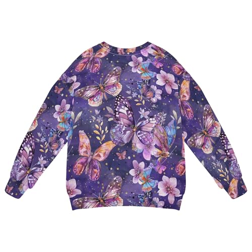 JUNZAN Glitter Butterflies and Flowers Purple Little Boys Hoodie Sweatshirt Long Sleeve Sweatshirts for Boys Athletic 4T2