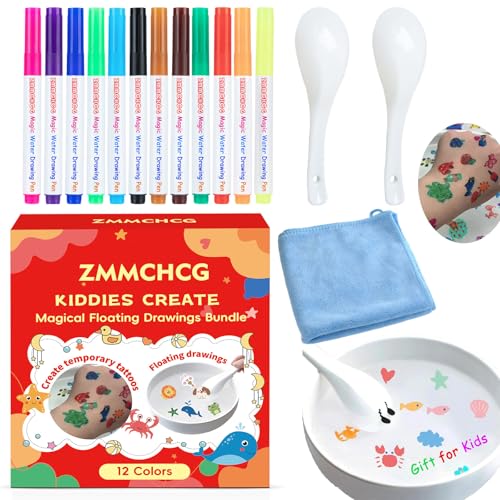 Kiddies Create Magical Floating Drawings Bundle Magical Drawing Pens for Kids Water Magic Water Painting Pen Set for Tattoos DIY Art Ink Marker Kit with Spoons & Towel Boys Girls Childrens Gifts