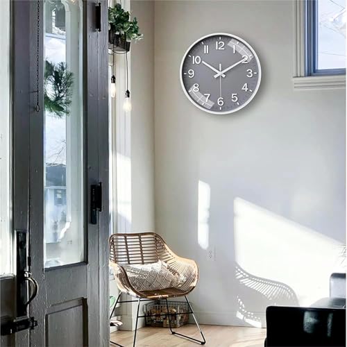 Image of Rylan Plastic Digital Wall Clock 12 inch Silent Quartz Decorative Non-Ticking Classic Clock Battery Operated Round Easy to Read for Room /Home /Kitchen /Bedroom /Office /School (Grey White)'