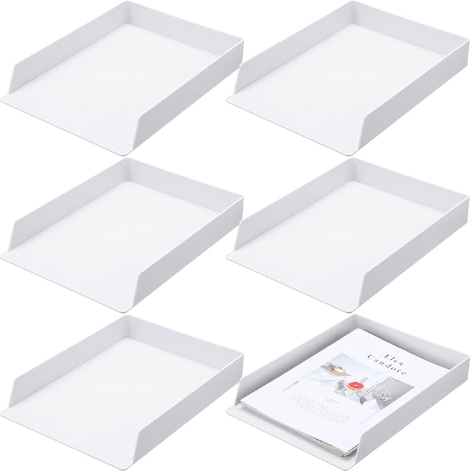 6 Pieces Stackable Letter Tray Desk Organizer White File
