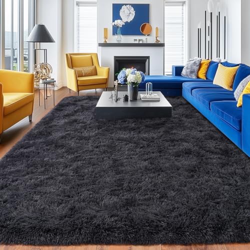 Rugs for Living Room 9x12, Soft Shaggy Modern Shag Area Rug for Bedroom, Upgrade Non-Slip Plush Fluffy Carpet for Kids Boys Girls Room Home Decor Aesthetic, Charcoal Gray