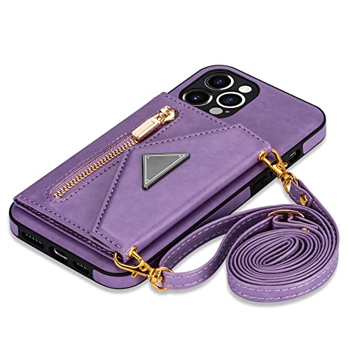 Étui en cuir pour iPhone 11 Pro violet avec fermeture éclair pour sécuriser cartes et téléphone