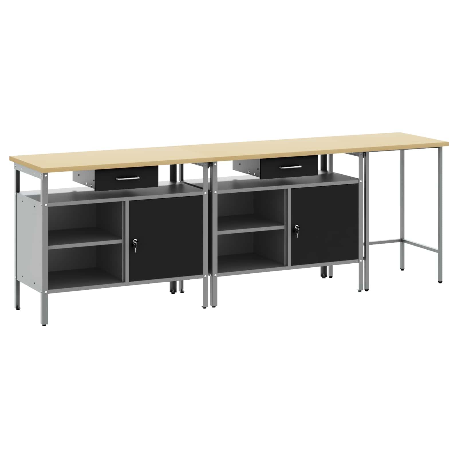 Banco de trabajo de acero con estantes de metal y cajones, juego de banco de trabajo estable con espacio de almacenamiento de estilo industrial, banco de trabajo recubierto de polvo para taller, color