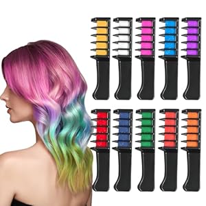10 Colors Hair Chalks for Girls, Temporary Bright Washable Hair Chalk Comb Non-Toxic Hair Coloring Kids Hair Dye, Hair Color Dyeing Tool Age 5+ for Party Cosplay DIY Halloween Birthday Christmas Gifts