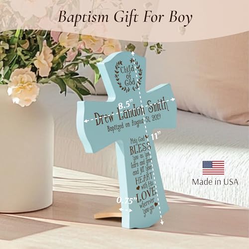 Image of LifeSong Milestones Blue Wood Baptism Cross Ornament: Remembrance and Gifts for Boys - 1st Communion, Baptismal, Christening, and Special Occasions 8.5x11