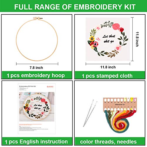 ORANDESIGNE Funny Embroidery Kit for Beginners, Stamped Cross Stitch Kits for Beginners Adults Patterned Needlepoint Embroidery Hoops Cloth Color Thread Floss Flowers Plants Cactus - Thumbnail 5