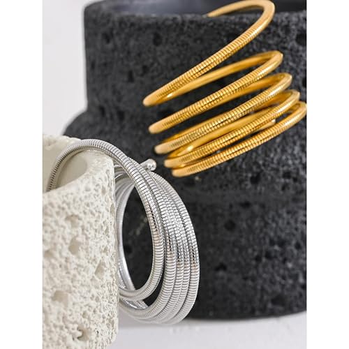 Mchic Small Wrist Bracelet Stack for Women Trendy: Multi-Layer Coil Stretch Bracelets 18k Gold Plated/Silver Simple Wrap Bracelets Elastic Bangles Gold Jewelry Gifts for Women3