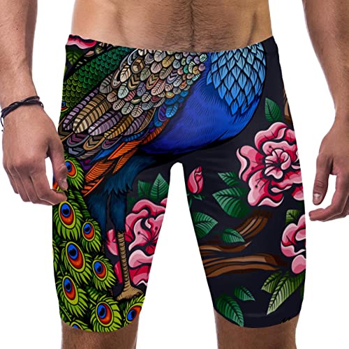 Shorts de natación para hombres ajustados Peacock Flower perfectos para entrenar en la piscina