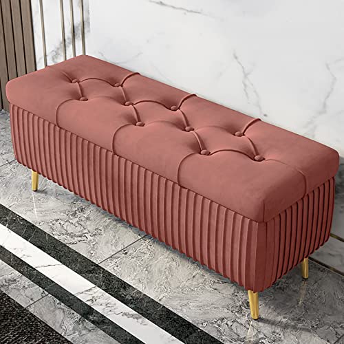 Banco de almacenamiento tapizado de terciopelo con patas de metal dorado, banco otomano copetudo para sala de estar, dormitorio, pasillo, moderno banco de 100 cm de longitud, elegante solución de