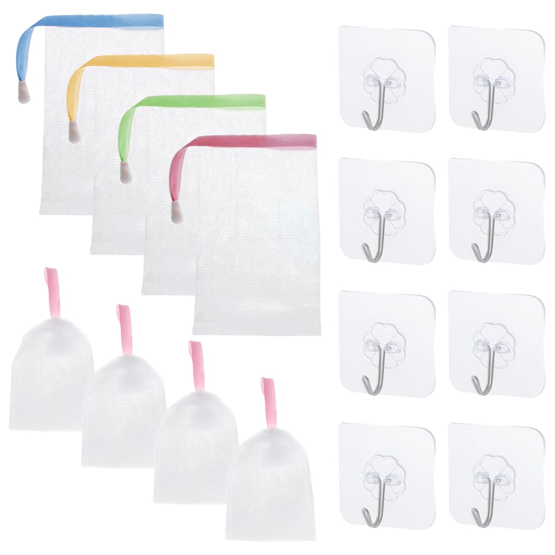 WUSJCOF 8 Piezas Bolsas de Jabón de Nailon, Redes de Limpieza Facial, Bolsas de Malla de Jabón, Redes de Espuma, Bolsas de Exfoliante para Baño, Red de Jabón para el Cuidado del Cuerpo