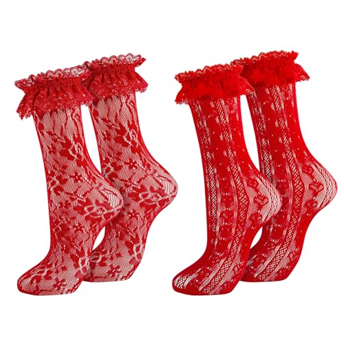 Image of Women Lace Ruffle Socks White Black Frilly Lolita Crew Dress Socks