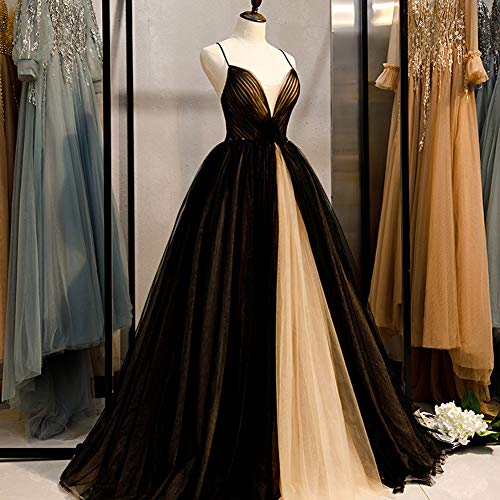 Kivary Gothic Prom Dress Spaghetti Straps Black Tulle Ball Gown Wedding Dresses2