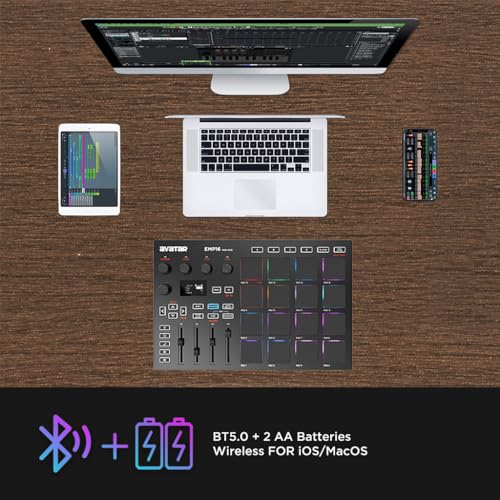 emp16 midi pad controller beat maker machine with bluetooth 16 rgb velocity sensitive beat pads 16 level fullhalf level oled display midi inout