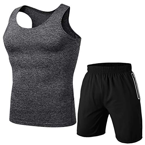 Rikay Mens Compression Tights & Shirts Set Gym Fitness Sport Running Yoga Athletic Shorts Vest Suit Quick Dry Tops Dark Blue