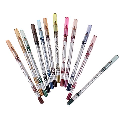 MERSUII 12 Ultra Bright Color Cosmetic Makeup Set Shimmering Cream Eye Color Plastic Glitter Eye Shadow Eyeliner Eyeshadow Lip Liner Pencil Pen