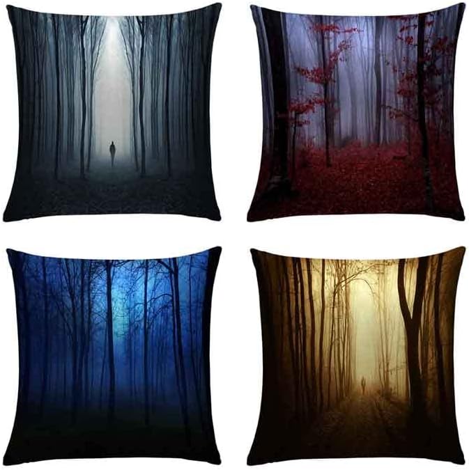 LITVACK Decorative Pillow Cover Set of 4 Misty Forest Pattern Throw Pillow Cover Cushion Cover Pillow case 18 x 18 Inch