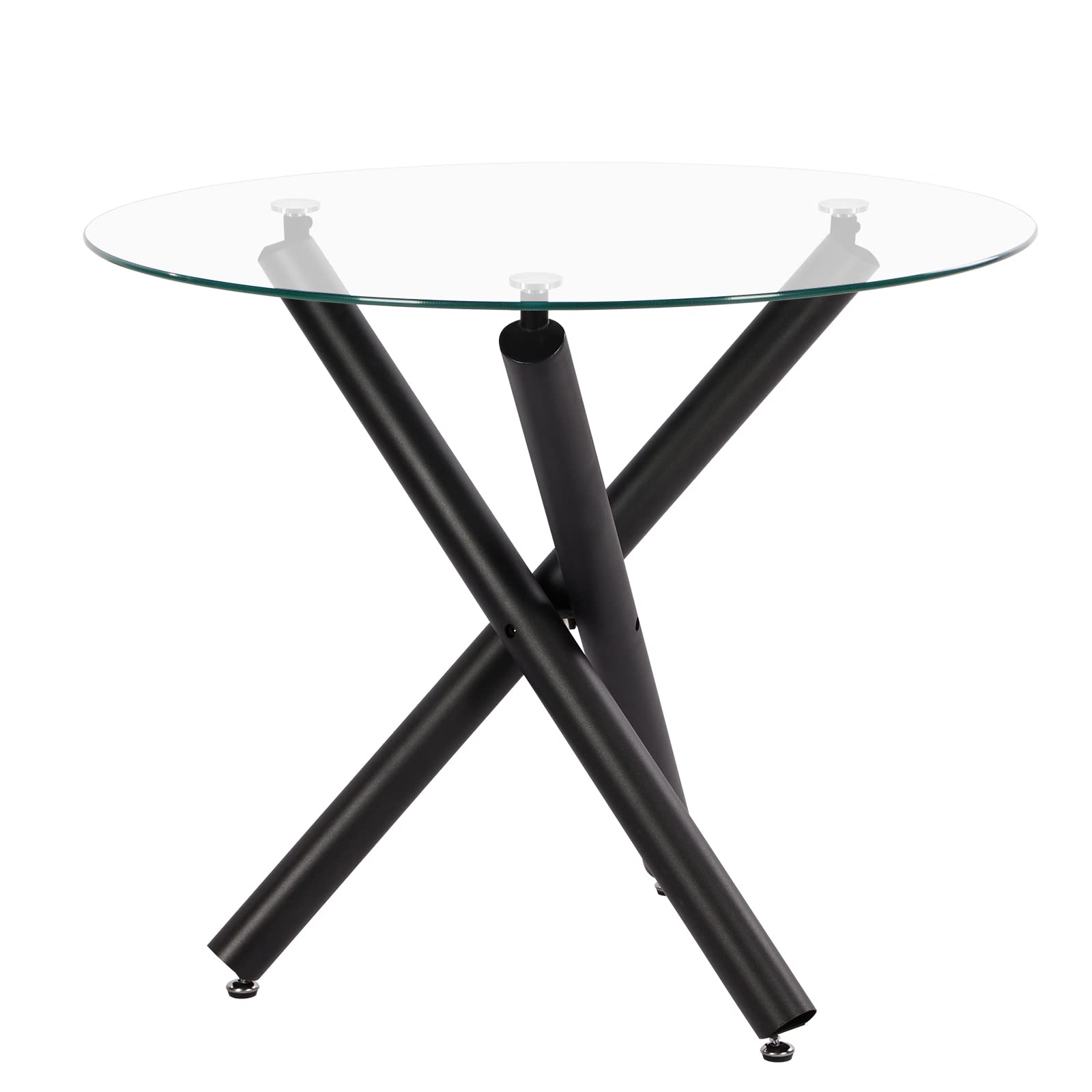 Round Glass Dining Table 90cm with Black Legs for Dining Room, Kitchen