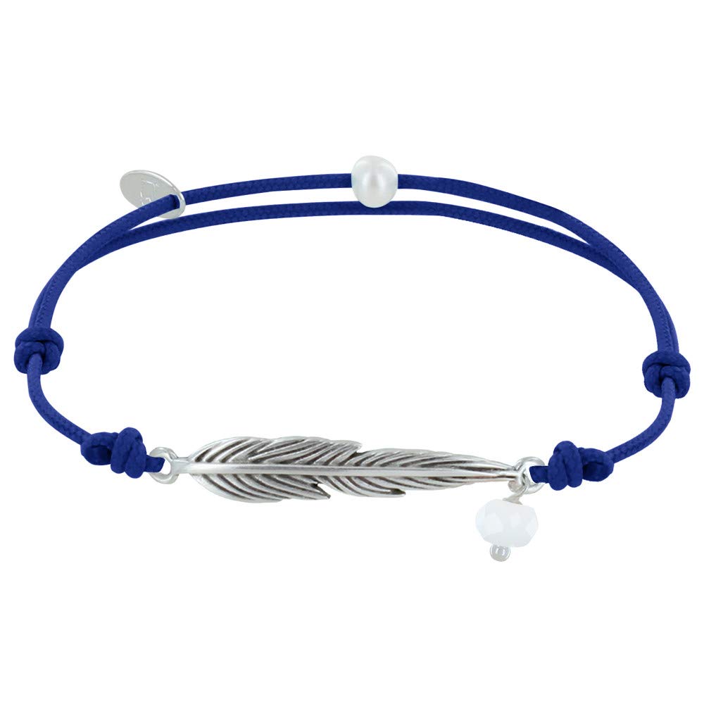 Bracciale Les Poulettes Con Piuma In Ottone Argentato E Perle Sfaccettate | Gioiello Artigianale Donna In Cofanetto - 3