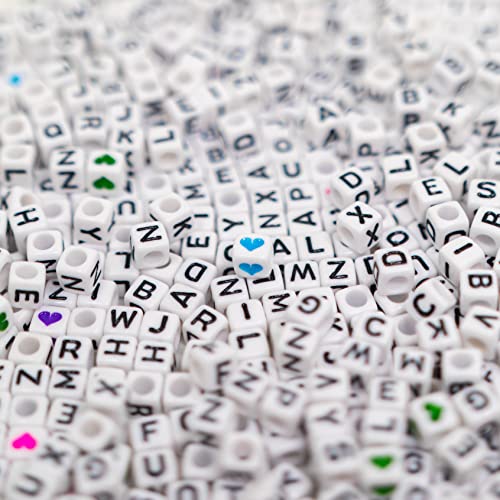 1120Pcs Square Acrylic 6x6mm Alphabet A-Z Letters Beads with Numbers Colorful Hearts Cube Beads for Phone Lanyard Bracelets Necklaces(White-1120-Organized)4