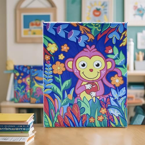Image of SNEILJOY 3 Packs Paint by Numbers Kit for Kids Ages 4-12 | Framed Canvas, DIY Acrylic Painting Art Set, For Home Decor
