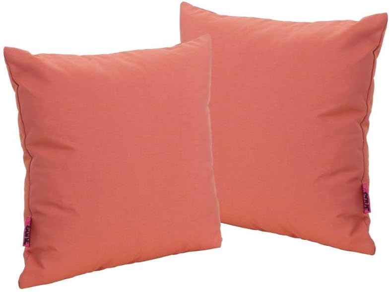 Christopher Knight Home 302965 Coronado Outdoor Water Resistant Square Throw Pillows, 2-Pcs Set, Coral