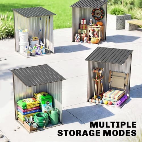 Outsunny 3' x 3' Lean-to Outdoor Storage Shed, Waterproof Garden Shed Galvanized Steel with Lockable Door for Patio, Backyard, Lawn, Dark Grey - 5