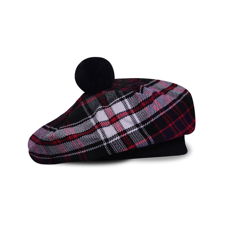 Image of Scottish Tam O' Shanter Hat Tartan Bonnet Pom Pom Wool Flat Cap One Size