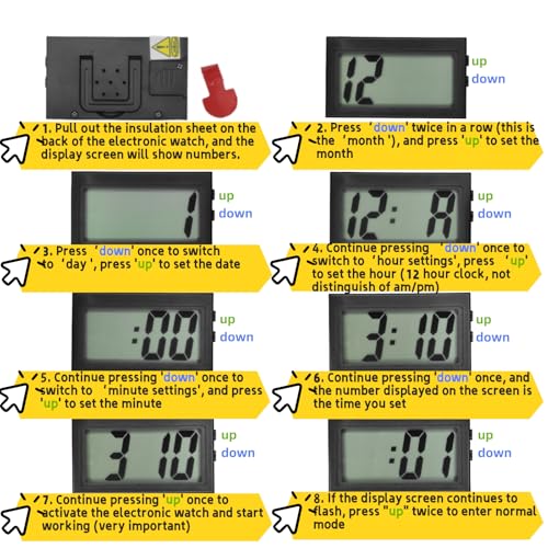 Image of Car Dashboard Digital Clock - with Jumbo LCD Time & Day Display - Mini Automotive Stick On Watch for Car Truck Dashboard & Air Vent (Black)