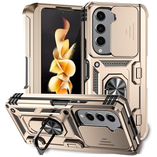 Coque Samsung Galaxy Z Fold 4 or rigide en silicone avec anneau et protection charnière