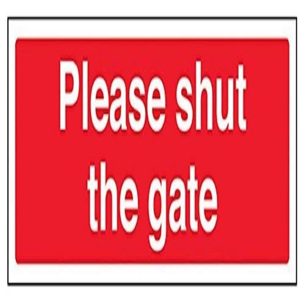 V Safety Please Shut The Gate Sign - Landscape - 300mm x 100mm - 1mm Rigid Plastic, Red, 76026AX-R