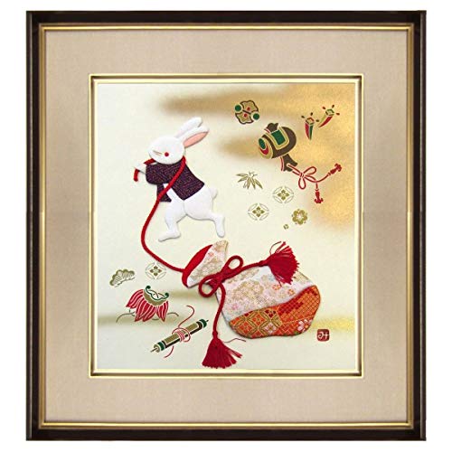 Amazon.co.jp: 『宝曳うさぎ』色紙 押し絵 貼り絵 動物画 卯 兔 兎